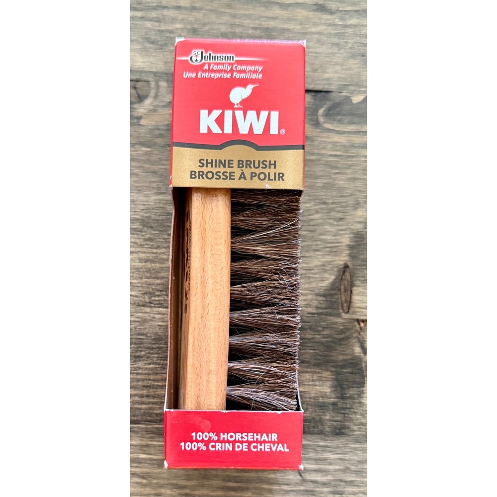 Kiwi Shine Brush Brown New 100% Horsehair Wooden Handle Shoe Buffer